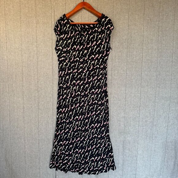 90s Vintage Flower 100% Rayon Short Cap Sleeve Bias Cut Maxi Dress Plus Size 16 - Picture 11 of 12